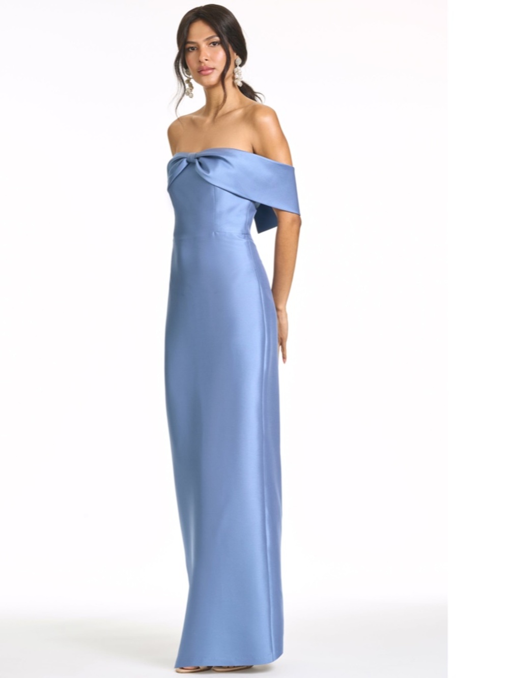 NEW SACHIN BABI Twilight Blue MICHELLE Off the Shoulder BOW Mikado GOWN 8 - Picture 6 of 13